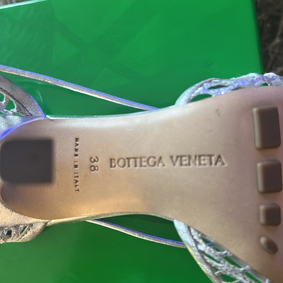Bottega Veneta Metallic Mesh Lace-Up Leather Sandals - Picture 8 of 10